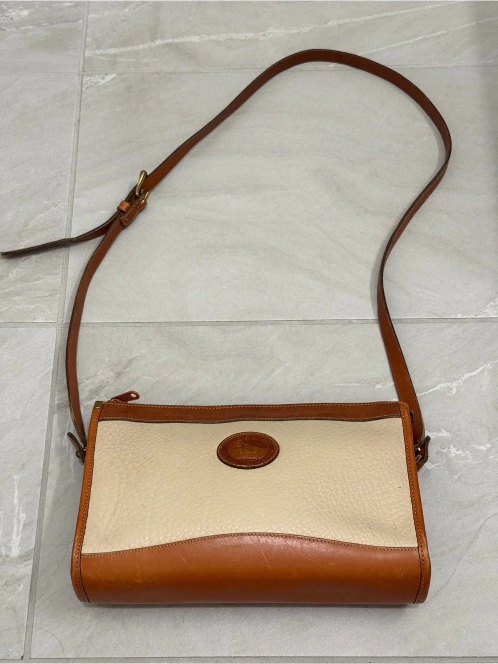 Dooney & Bourke Cream and Brown Leather Crossbody Shoulder Bag